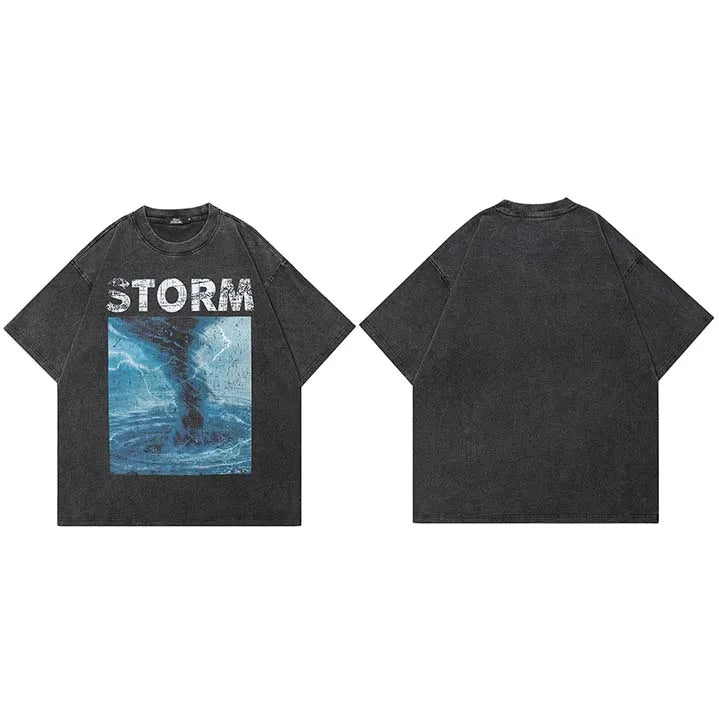 Storm Retro Black Washed T-Shirt — fabric close-up