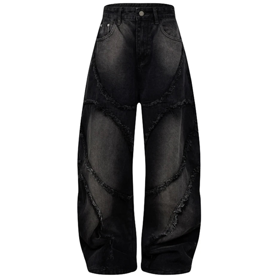 Tassel Vintage Patchwork Denim Baggy Jeans — back view