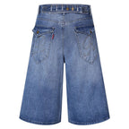 Black Blue Loose Denim Shorts — front view
