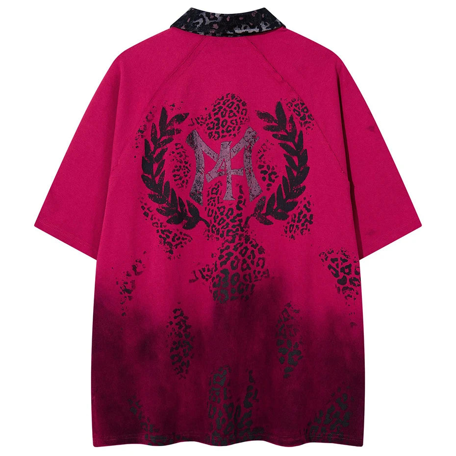 Y2K Vintage Leopard Patchwork Oversized T-Shirt — detail shot
