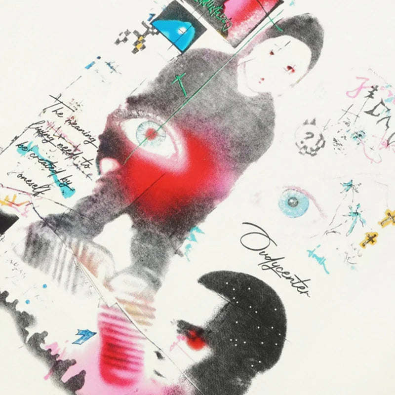 Beige Eye Graffiti Graphic T-Shirt — front view