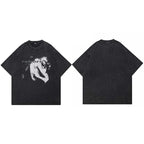 Print Y2K Black Washed T-Shirt — fabric close-up