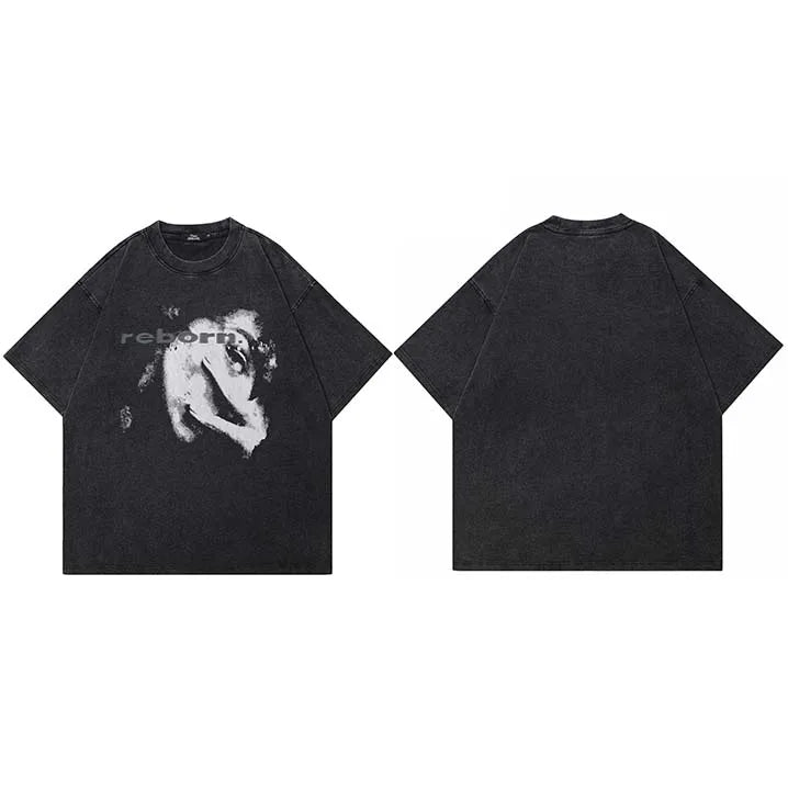 Print Y2K Black Washed T-Shirt — fabric close-up