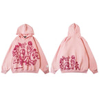 Pink Cartoon Anime Graphic Hoodie — flat lay