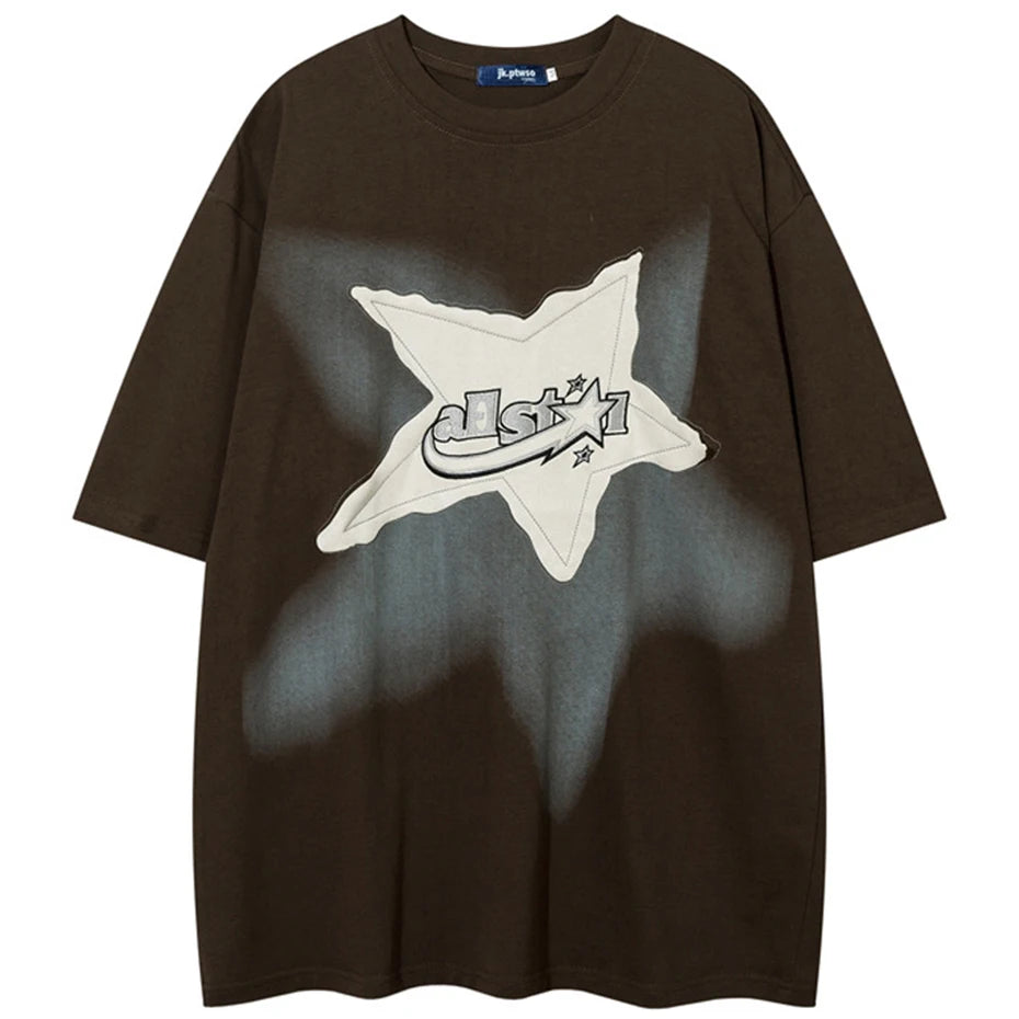 Y2K Star Spliced Oversized T-Shirt — side view
