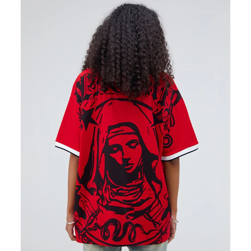 Retro Graphic Oversized Polo Shirt — back view