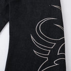 Black Embroidered Denim Baggy Jeans — fit shot