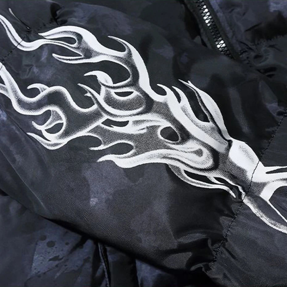 Y2K Letter Tie Dye Padded Oversized Puffer Jacket — fabric close-up