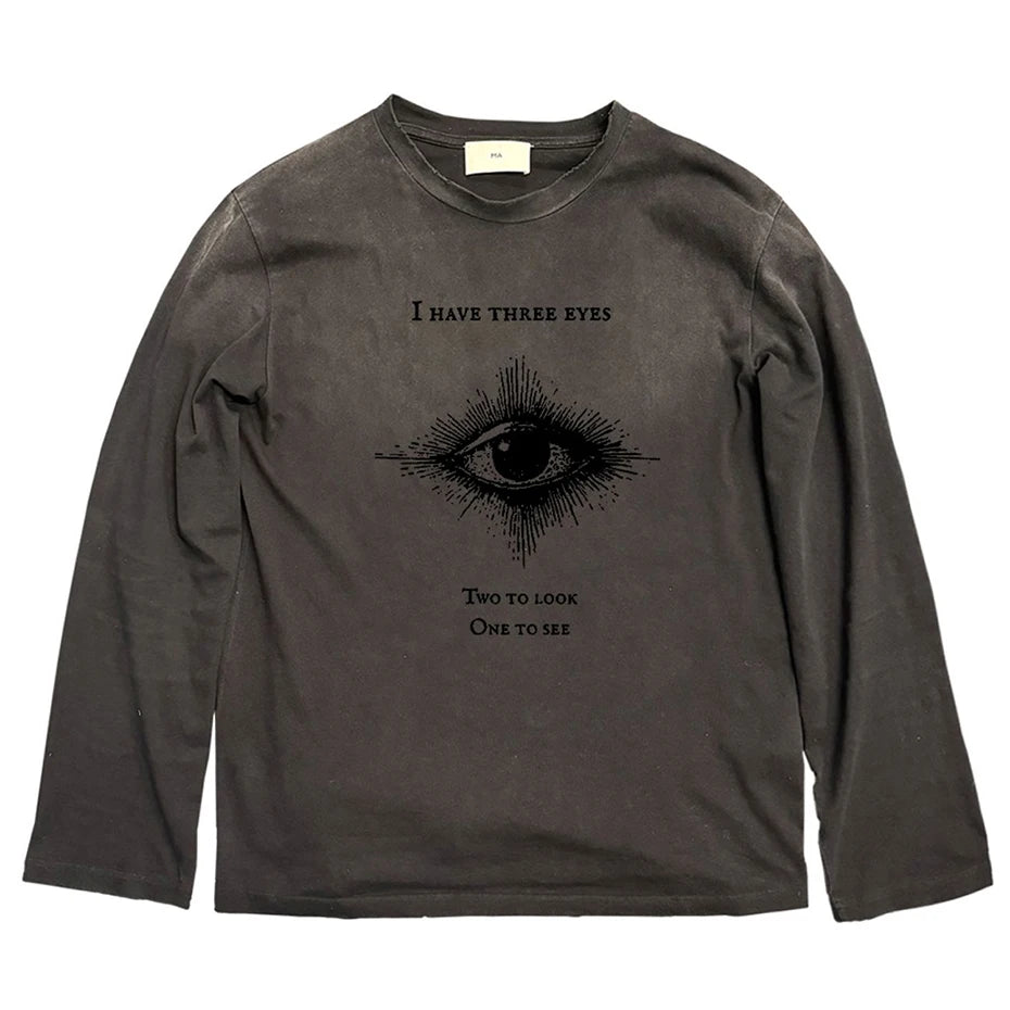 Vintage Eyes Graphic Oversized Long Sleeve Tee — back view