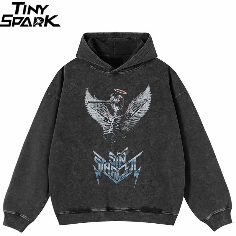 Black Angel Skull Graphic Oversized Hoodie — front view