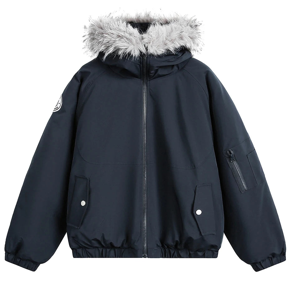 Hooded Fur Loose Puffer Jacket — front view