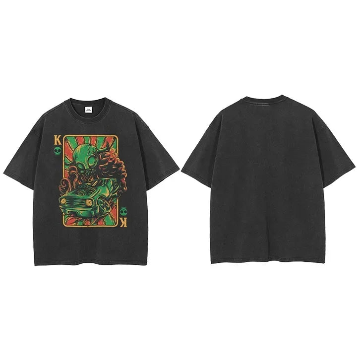 Vintage Black Alien Graphic T-Shirt — flat lay