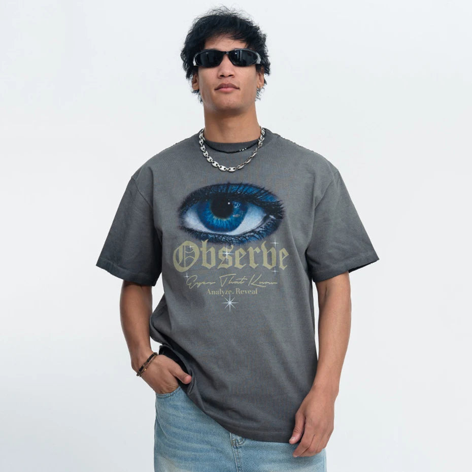 Vintage Eyes Graphic Oversized T-Shirt — detail shot
