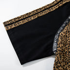 Y2K Leopard Patchwork Oversized T-Shirt — fabric close-up