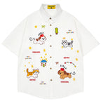 Cartoon Cat Graphic Loose Shirt — back view