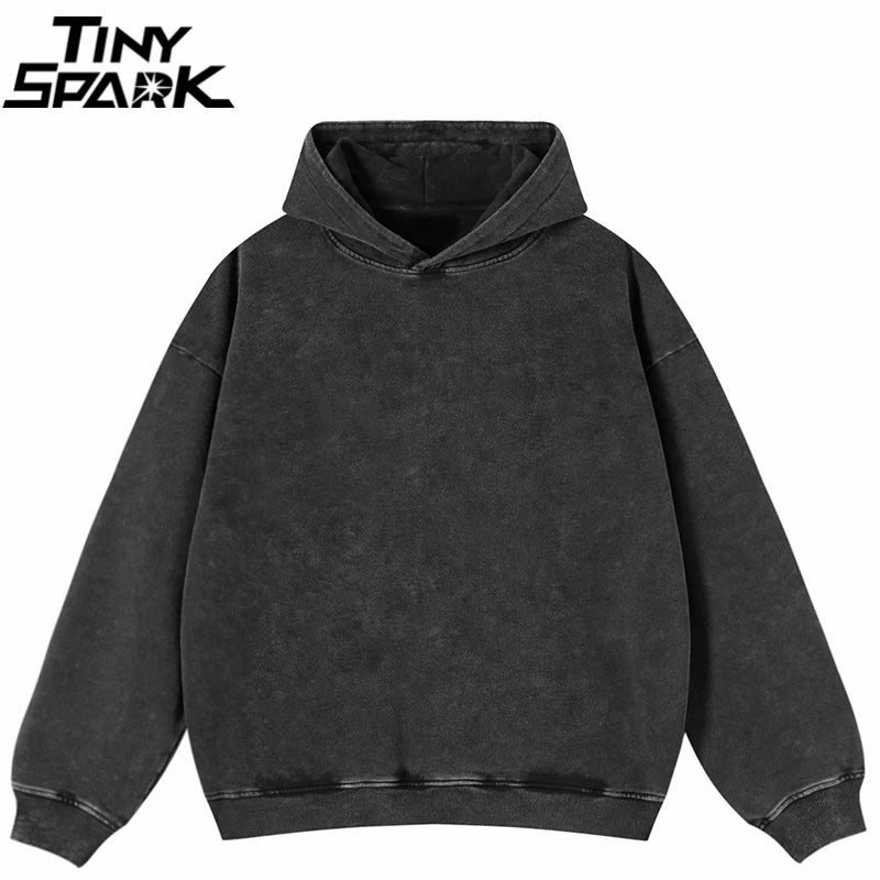Vintage Black Washed Hoodie — front view