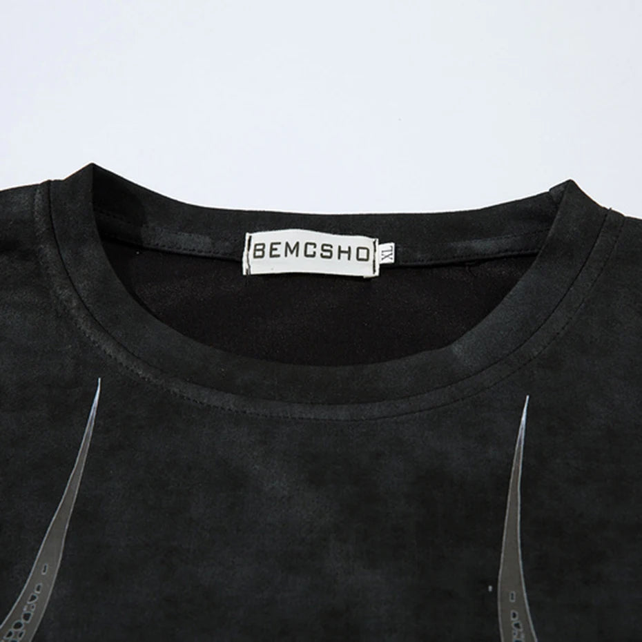 Vintage Graphic Suede Oversized T-Shirt — back view