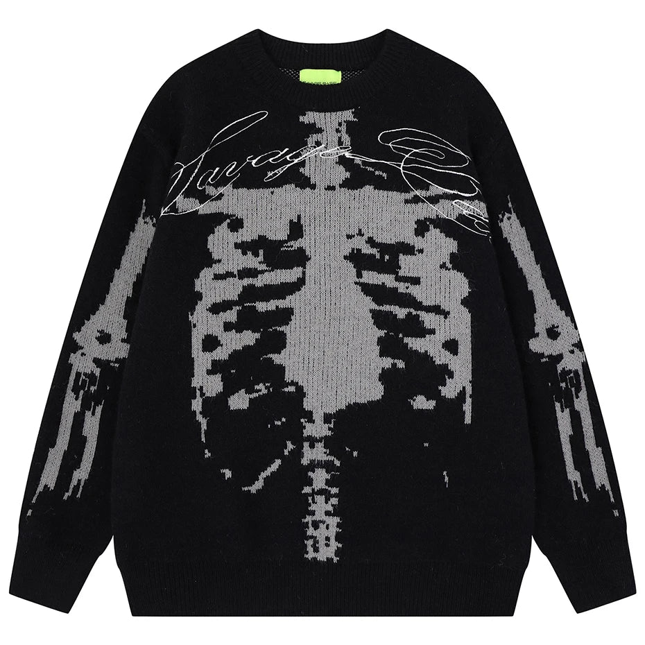 Sweaters Y2K Skeleton Graphic Knit Oversized Sweater — styling shot