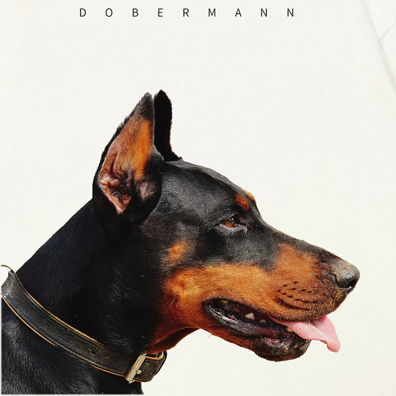 White Doberman Dog Graphic T-Shirt — front view