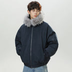 Hooded Fur Loose Puffer Jacket — fit shot
