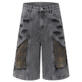 Vintage Blue Plaid Ripped Denim Shorts — back view