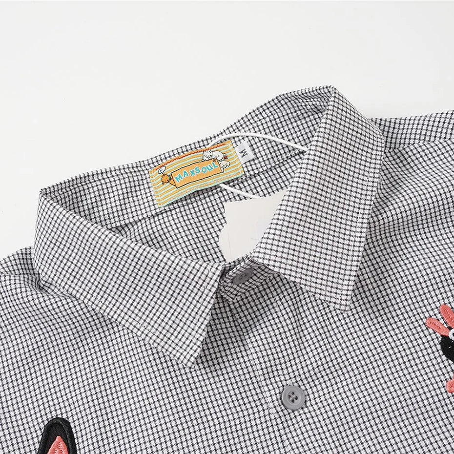 Y2K Vintage Cat Embroidered Oversized Shirt — back view