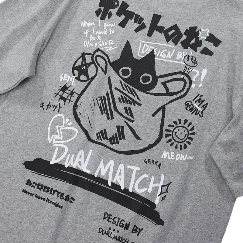 Kanji Cat Print T-Shirt — back view