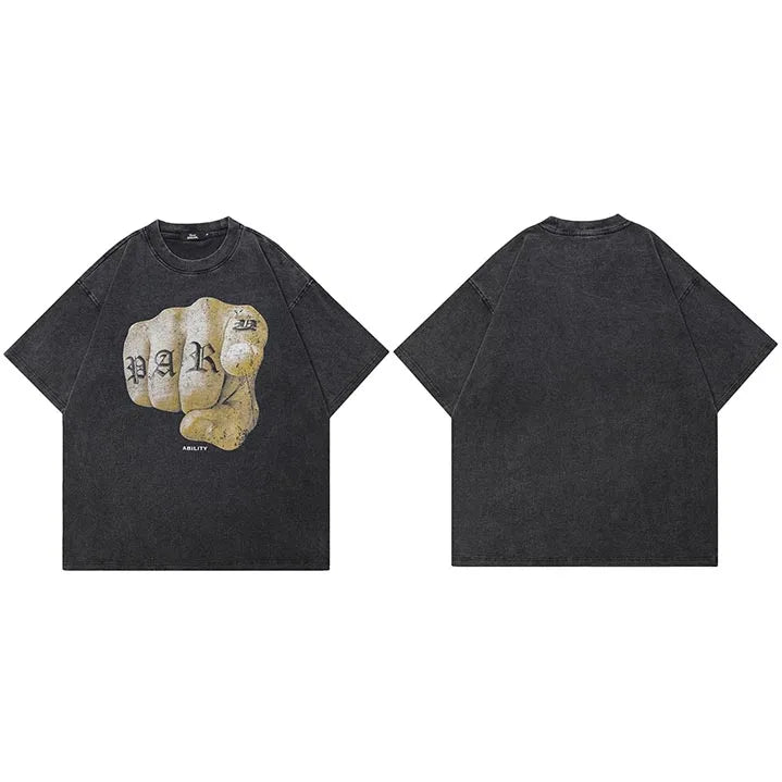Finger Vintage Black Washed T-Shirt — fabric close-up