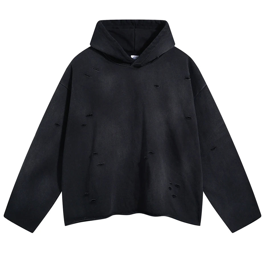 Vintage Ripped Loose Hoodie — back view