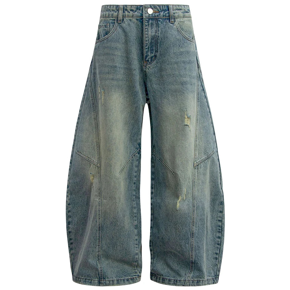 Baggy Vintage Blue Denim Wide Leg Jeans — back view