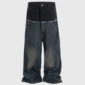 Double Vintage Blue Denim Baggy Jeans — fabric close-up