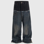 Double Vintage Blue Denim Baggy Jeans — fabric close-up