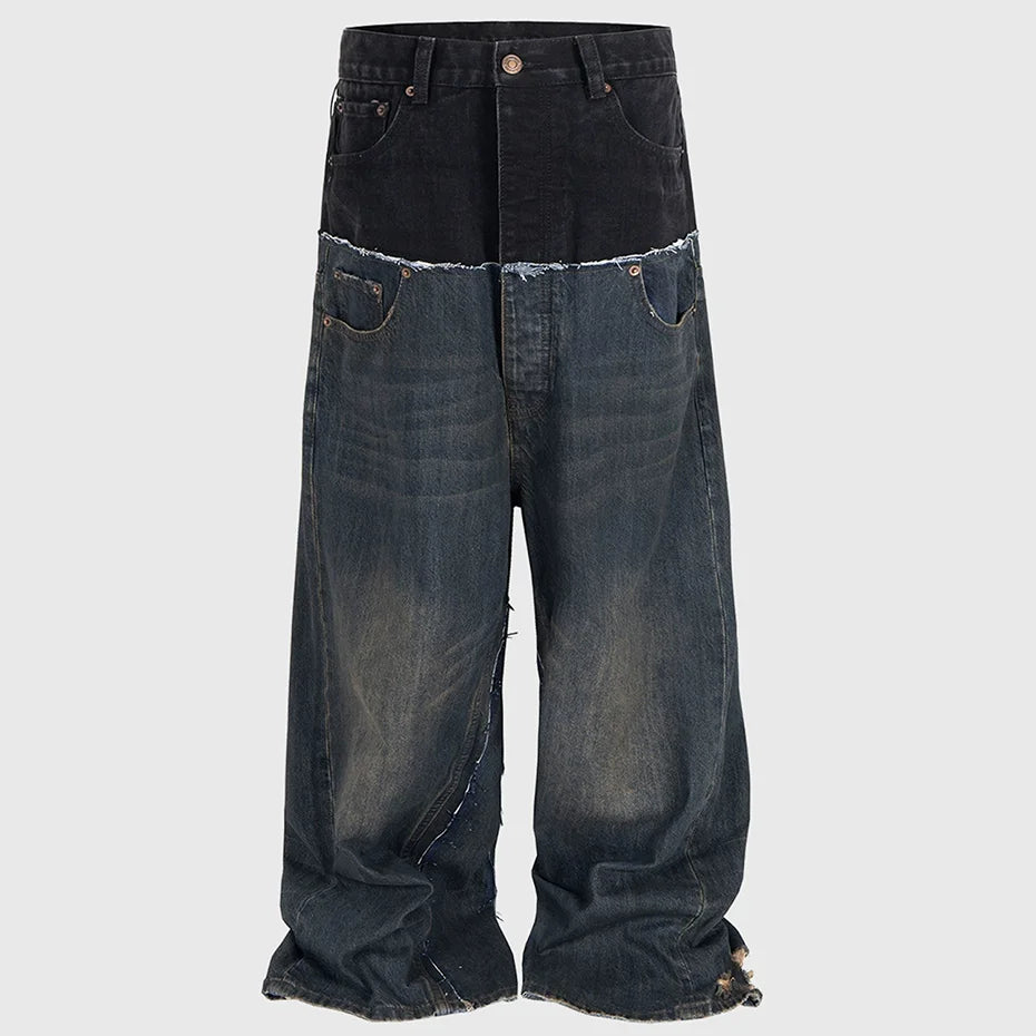 Double Vintage Blue Denim Baggy Jeans — fabric close-up
