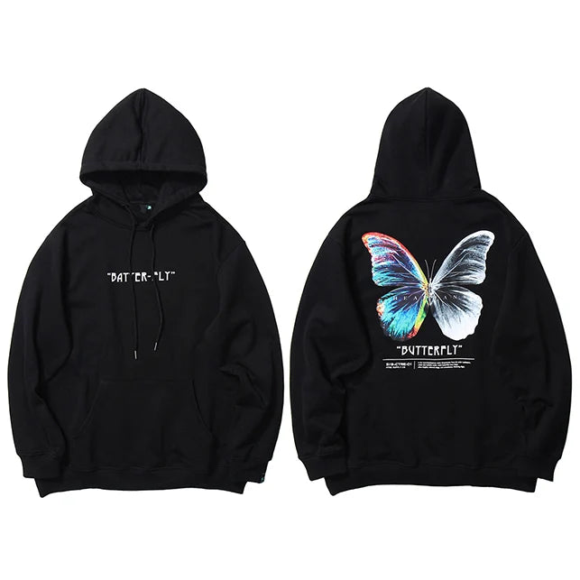 Black Butterfly Fleece Hoodie — detail shot