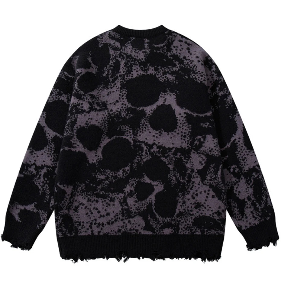 Y2K Vintage Skull Graphic Knit Oversized Sweater — front view