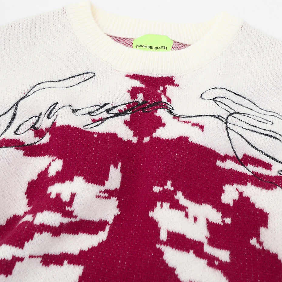 Sweaters Y2K Skeleton Graphic Knit Oversized Sweater — fit shot