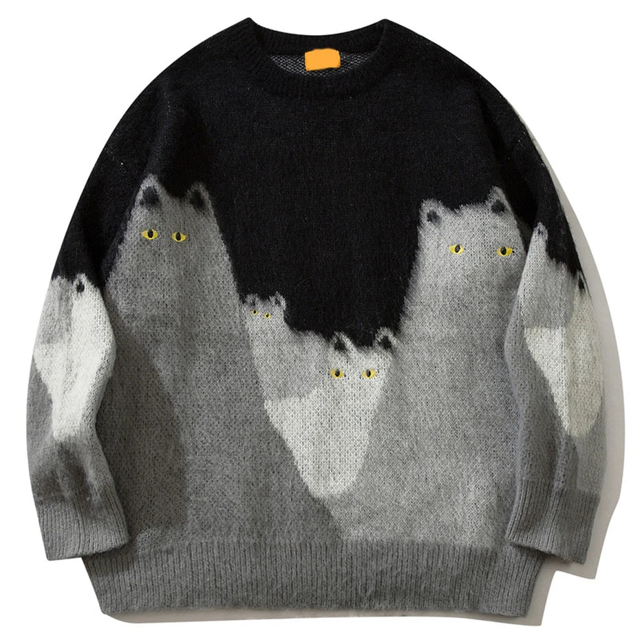 Black Cat Graphic Knit Oversized Sweater — styling shot