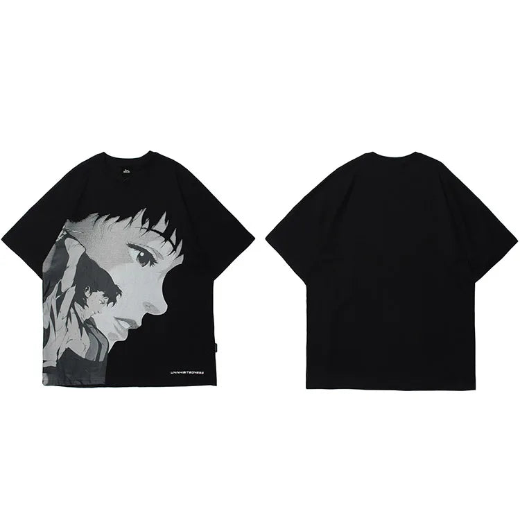 Anime Girl Print Loose T-Shirt — detail shot