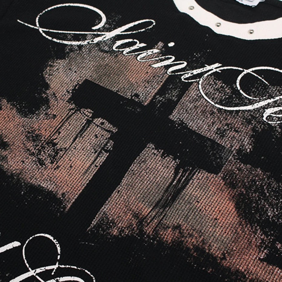 Y2K Cross Graphic Loose T-Shirt — detail shot