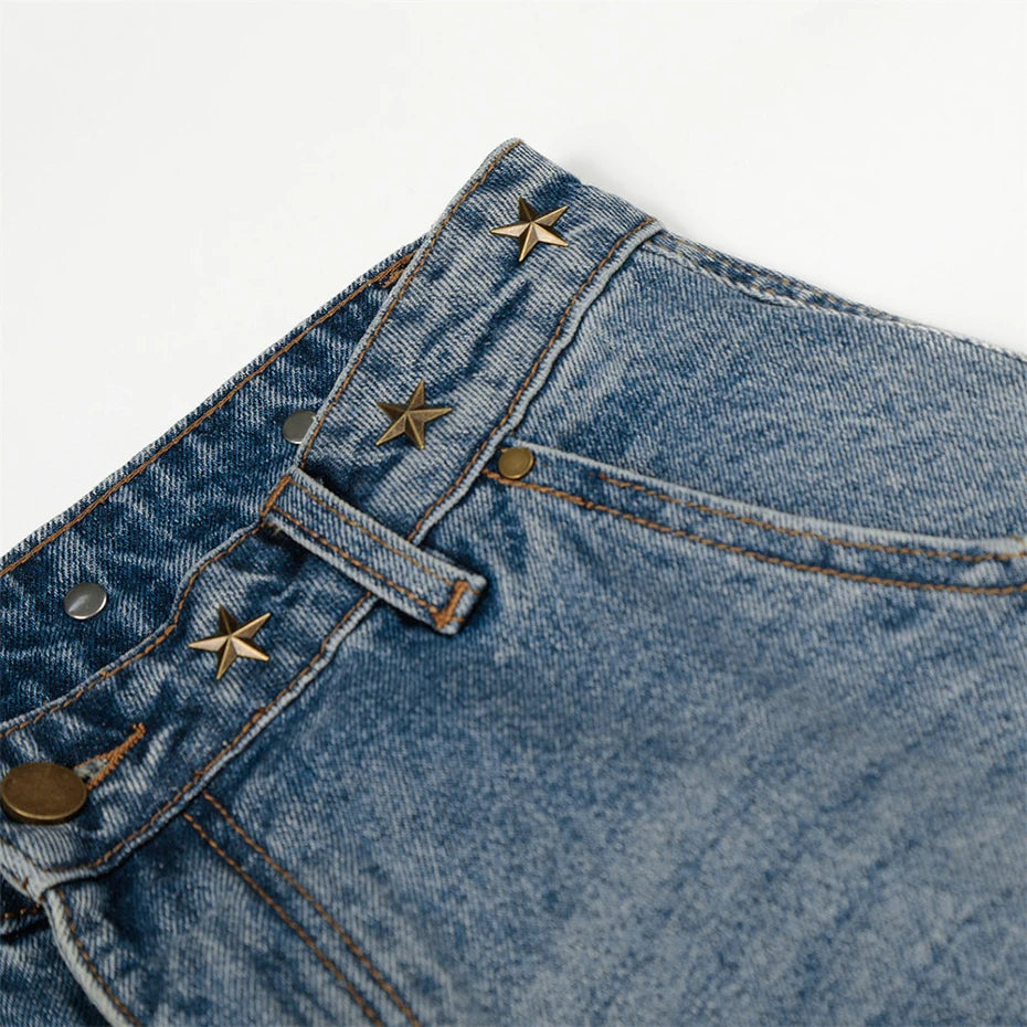 Vintage Star Graphic Denim Baggy Jeans — detail shot