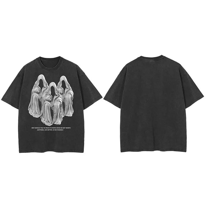 Vintage Retro Black Ghost Washed T-Shirt — side view