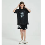 Vintage Black Doberman Dog Graphic Oversized T-Shirt — fabric close-up