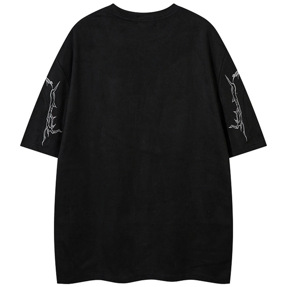 Vintage Embroidered Suede Oversized T-Shirt — front view
