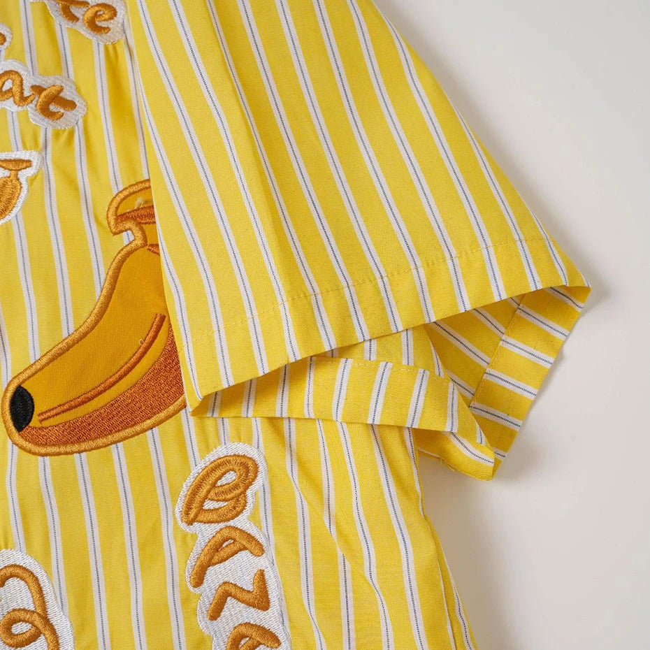 Y2K Cat Graphic Oversized Shirt — fabric close-up