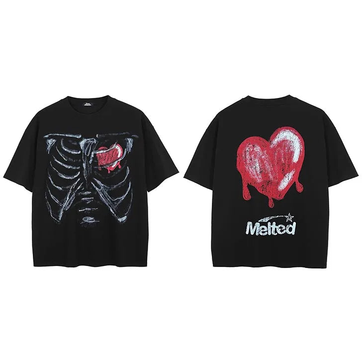 Black Heart Skeleton Faded T-Shirt — styling shot
