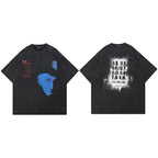 Y2K Black Face Shadow Graphic T-Shirt — fabric close-up