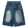 Y2K Blue Ripped Loose Denim Shorts — back view