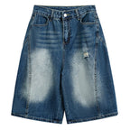 Y2K Blue Ripped Loose Denim Shorts — back view