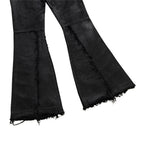 Vintage Red Print Flare Ripped Jeans — fabric close-up