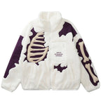 Skull Skeleton Embroidered Fleece Coat — back view